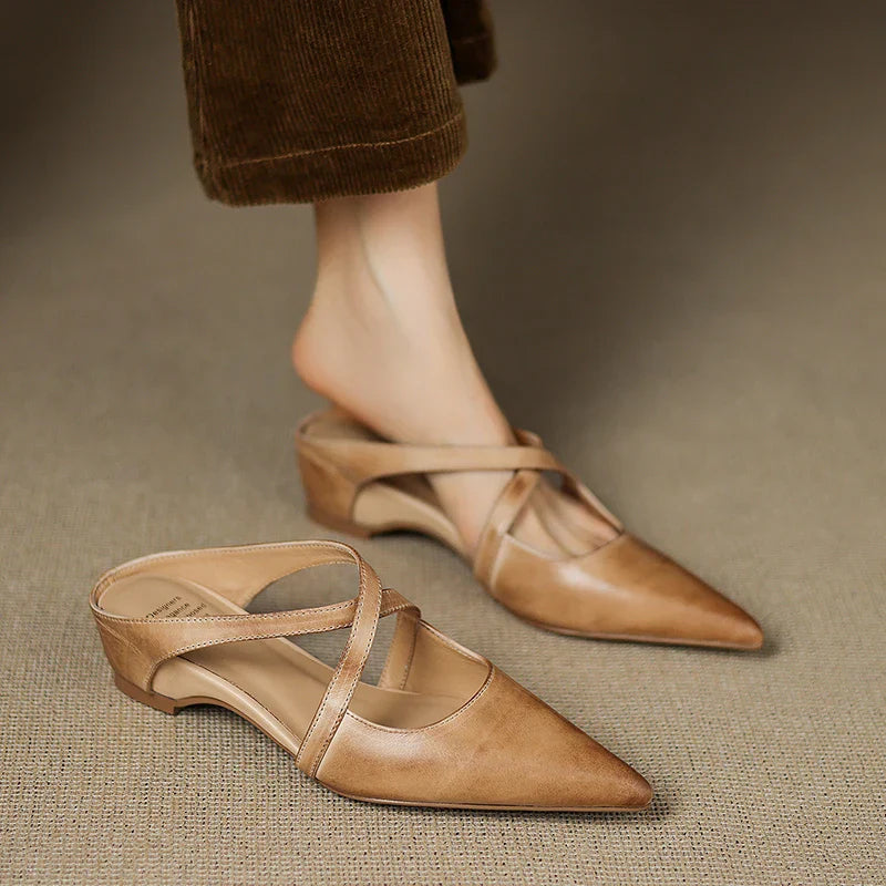 Siena Leather Cross-Strap - Mules CAAYWORLD
