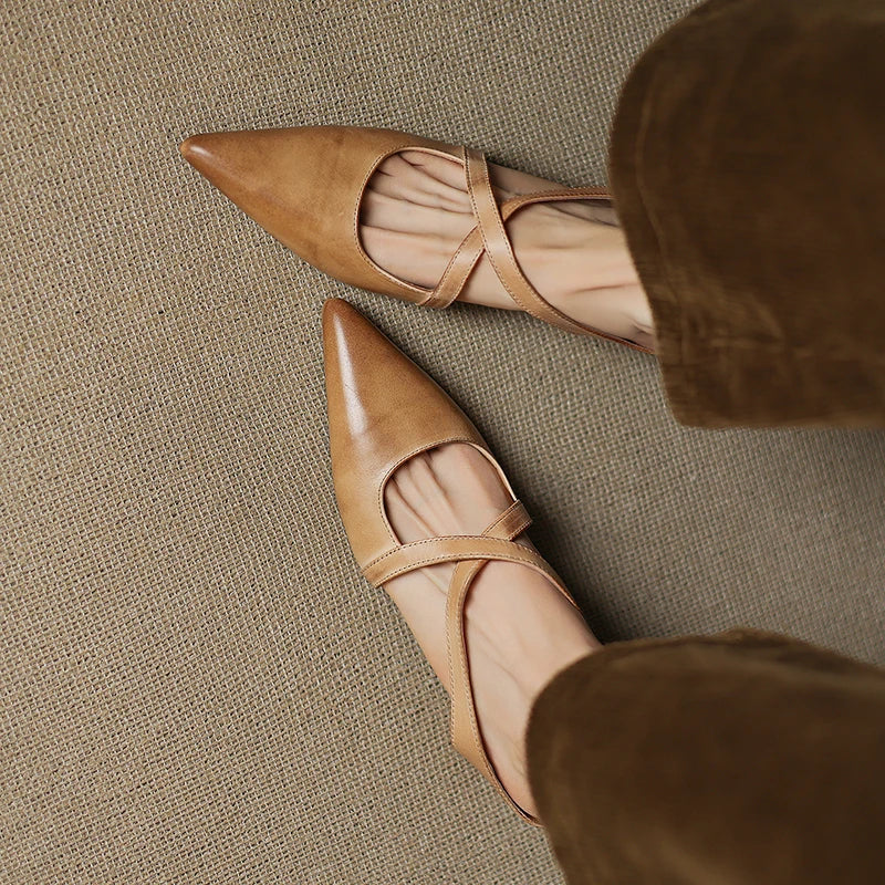 Siena Leather Cross-Strap - Mules CAAYWORLD