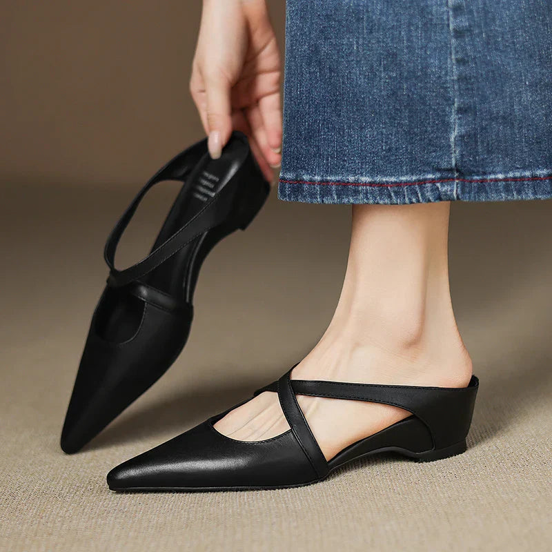Siena Leather Cross-Strap - Mules CAAYWORLD