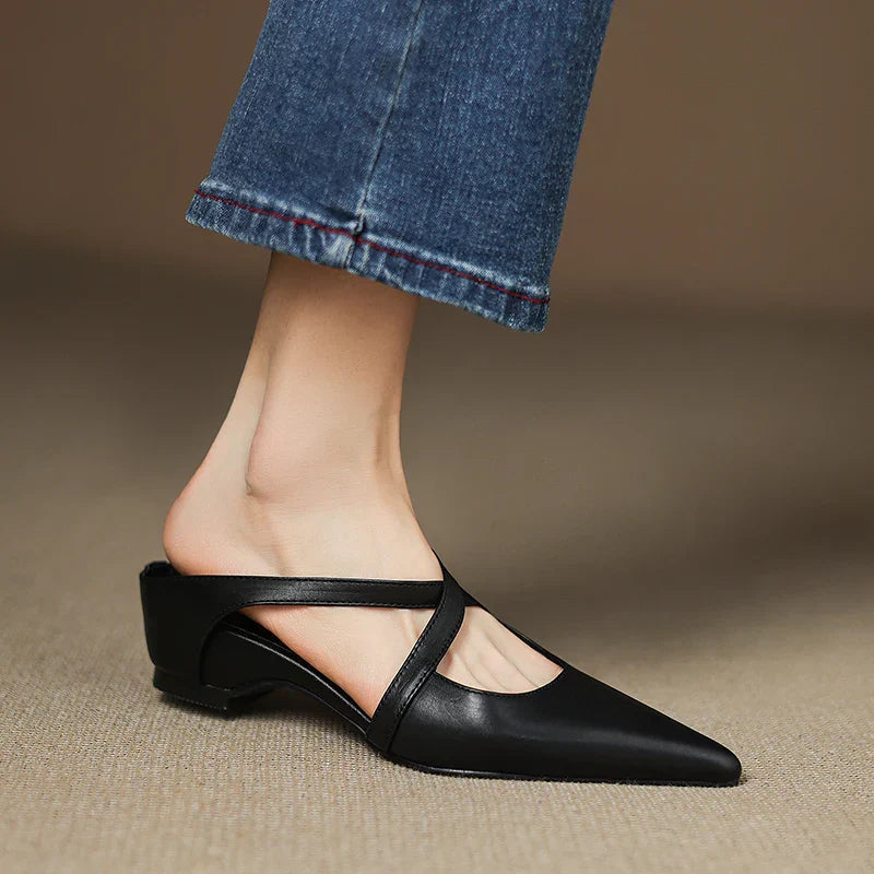 Siena Leather Cross-Strap - Mules CAAYWORLD
