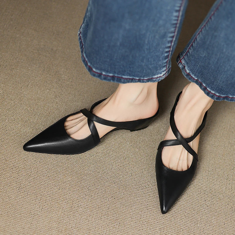 Siena Leather Cross-Strap - Mules CAAYWORLD