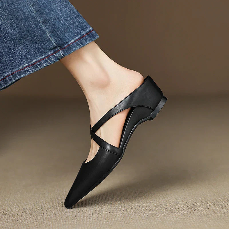 Siena Leather Cross-Strap - Mules CAAYWORLD