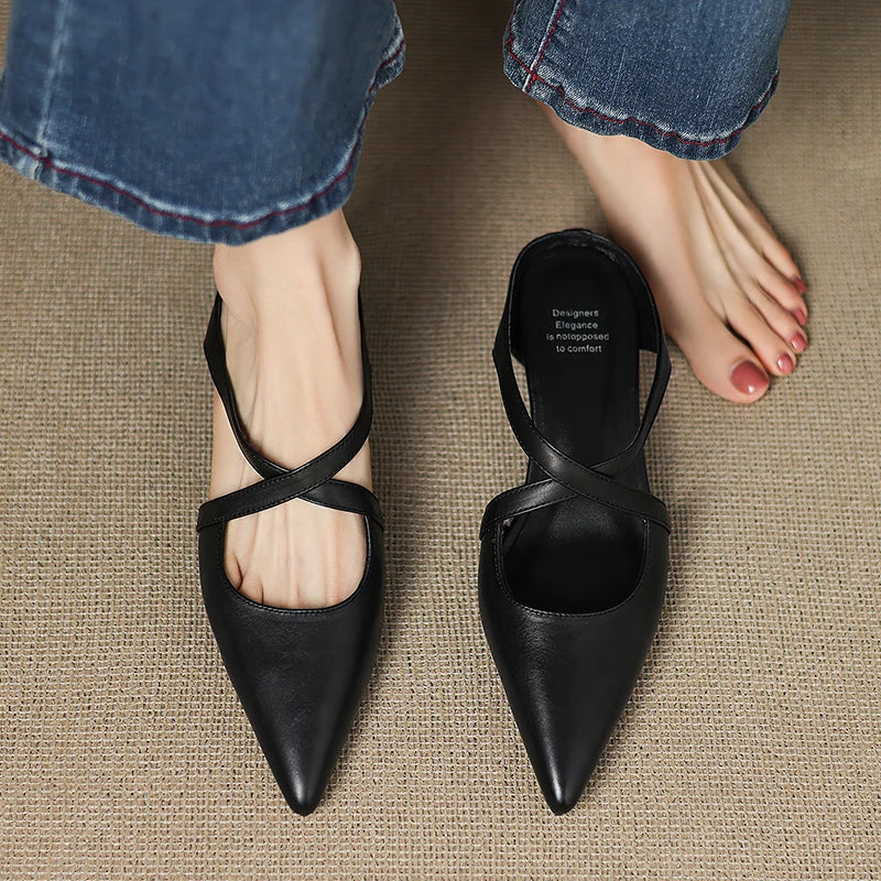 Siena Leather Cross-Strap - Mules CAAYWORLD