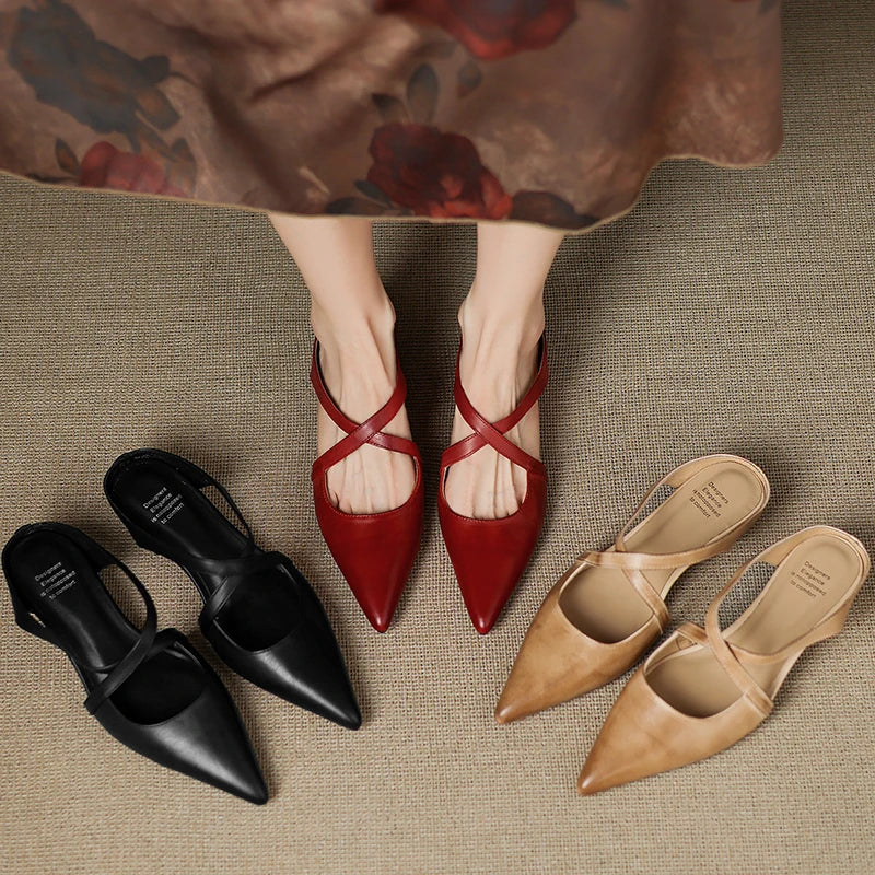 Siena Leather Cross-Strap - Mules CAAYWORLD
