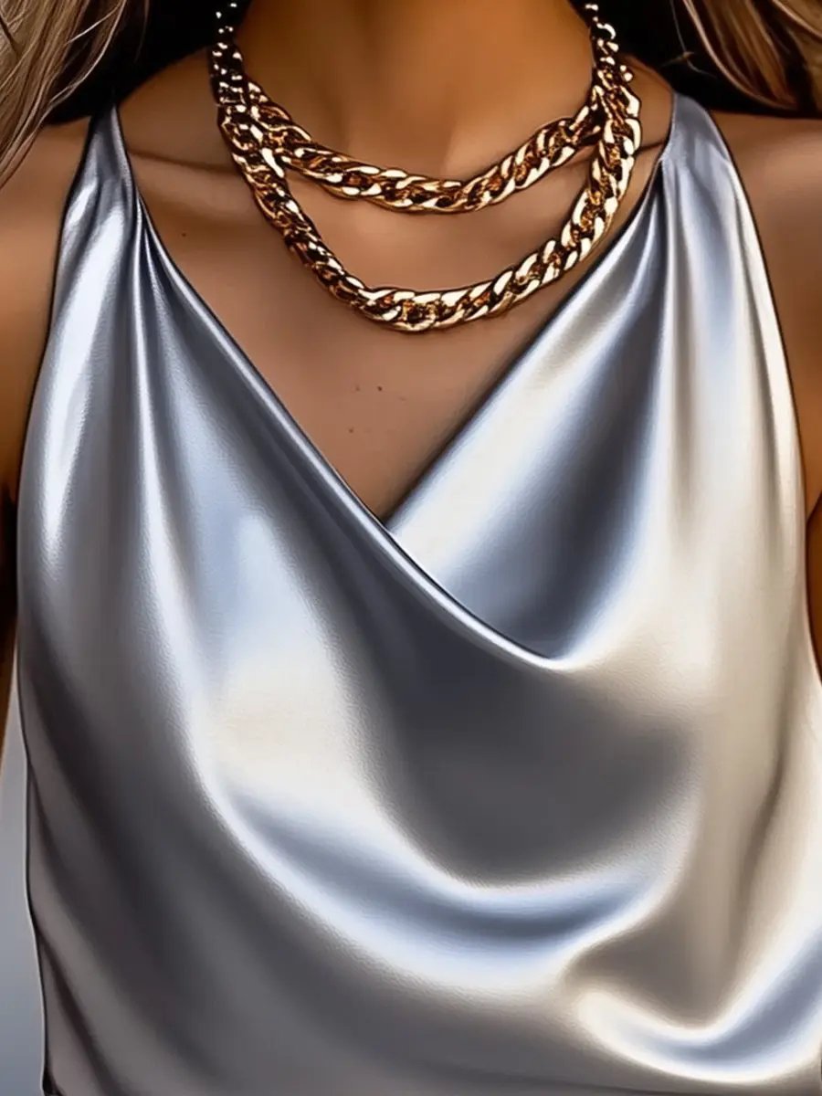 Silky Satin Draped Cowl Neck - Top CAAYWORLD