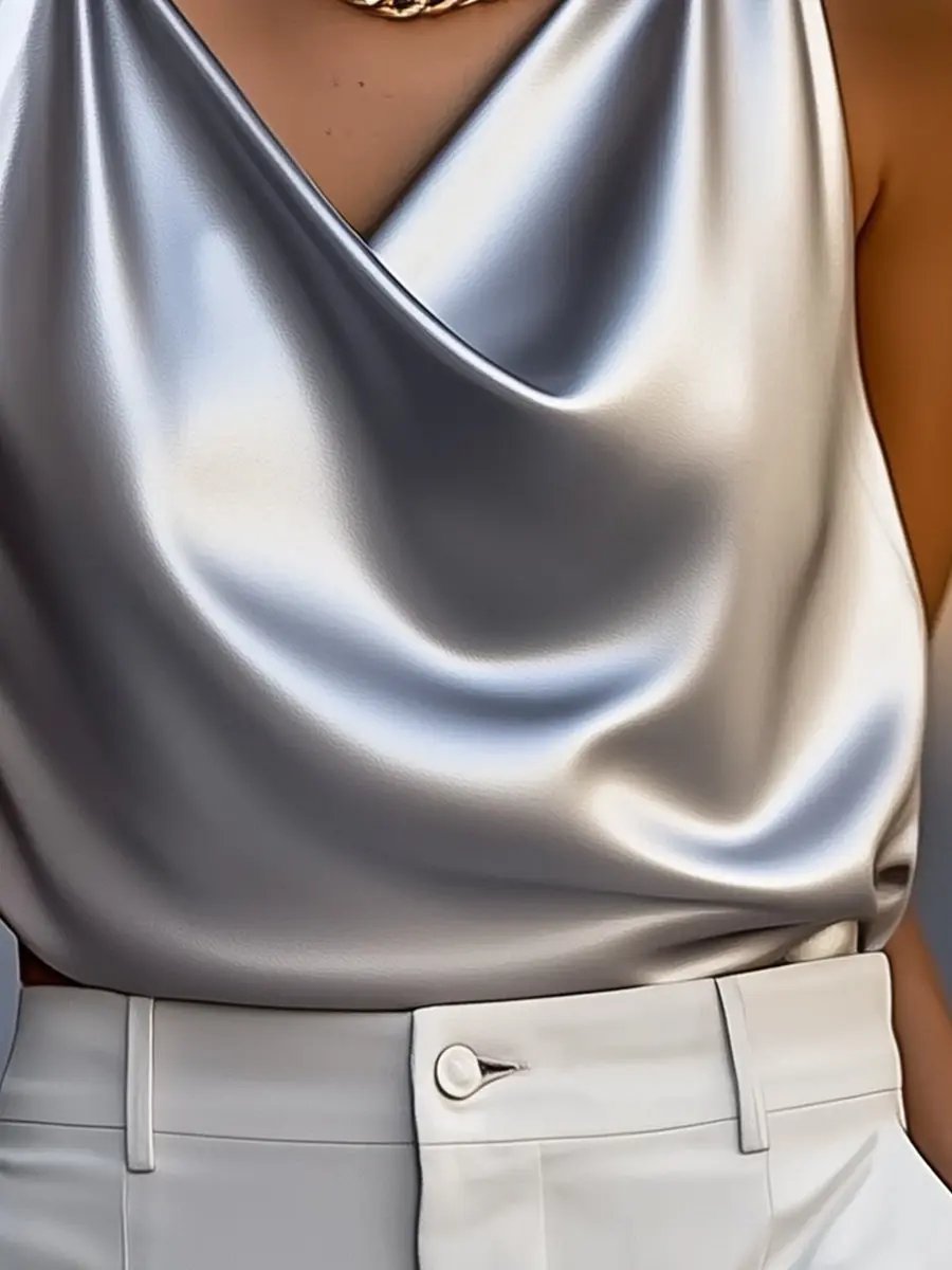 Silky Satin Draped Cowl Neck - Top CAAYWORLD