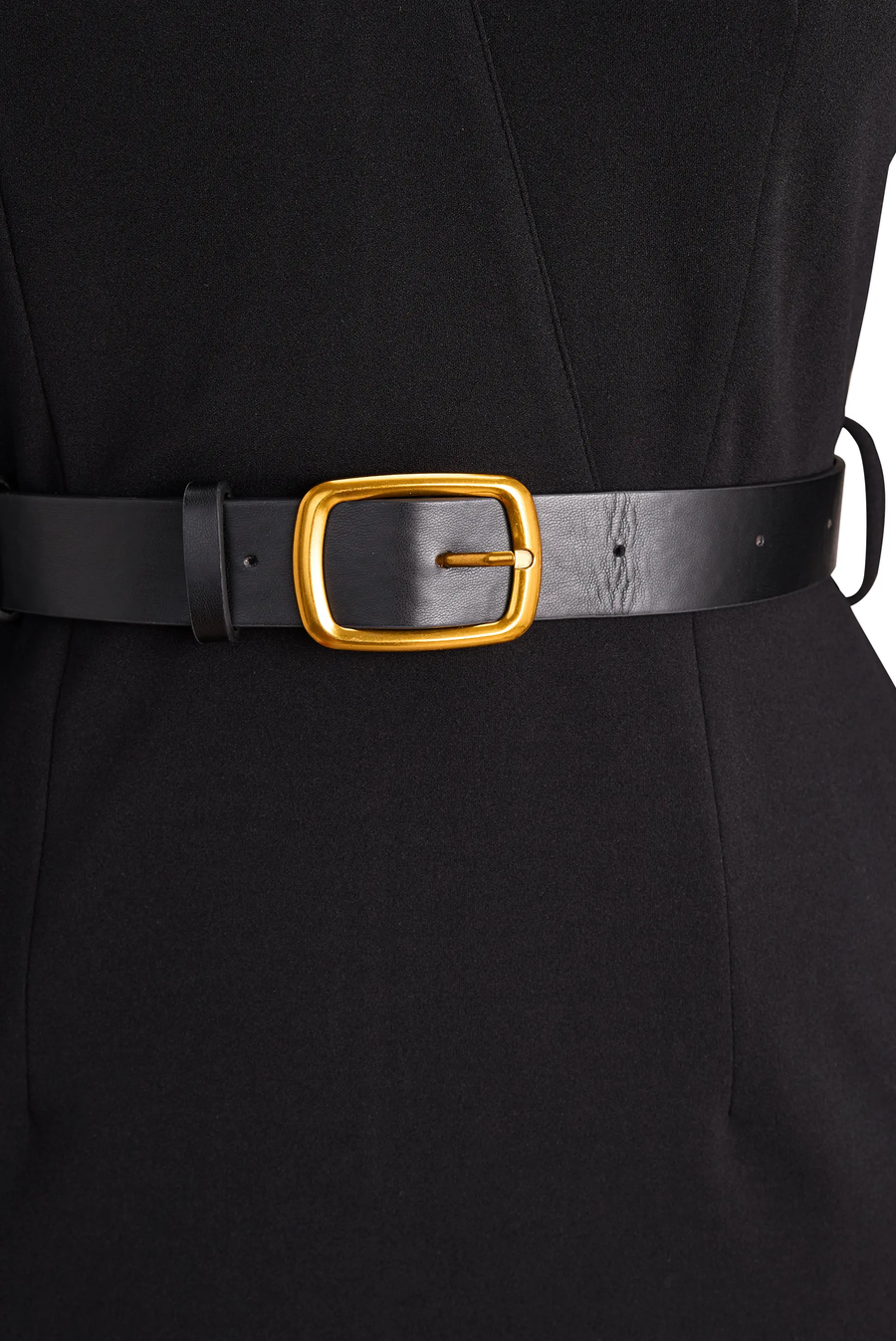 Sleek Black Belted Mandarin Collar Sheath - Midi Dress CAAYWORLD