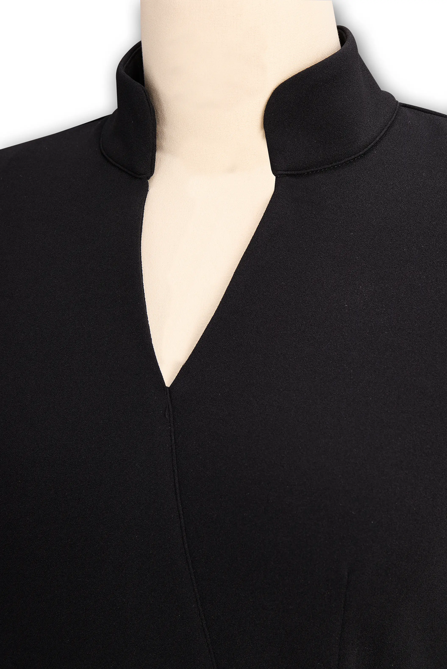 Sleek Black Belted Mandarin Collar Sheath - Midi Dress CAAYWORLD