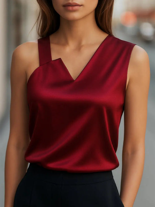 Sleek Satin Asymmetrical Neckline - Blouse CAAYWORLD