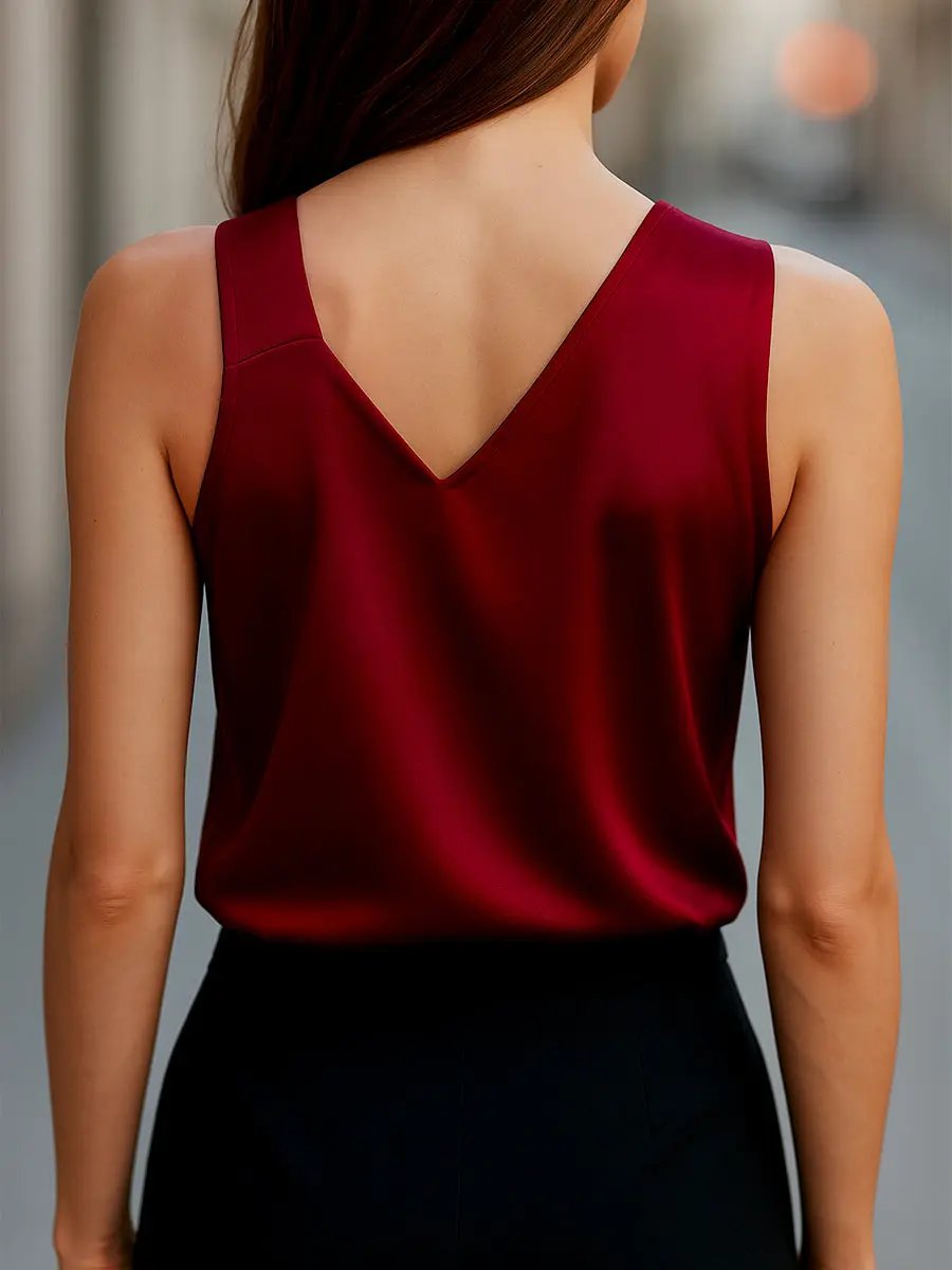 Sleek Satin Asymmetrical Neckline - Blouse CAAYWORLD