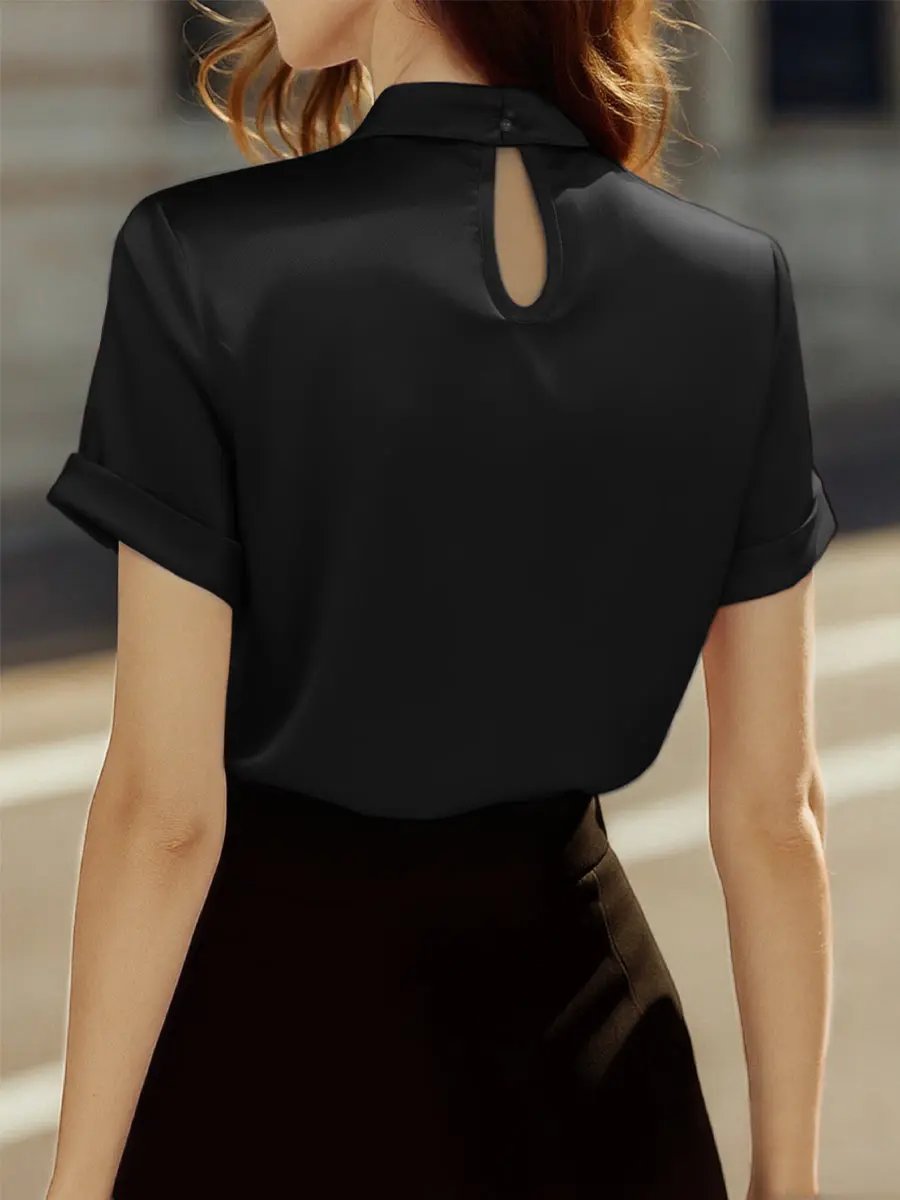 Sophisticated White Satin Keyhole Neckline - Blouse CAAYWORLD