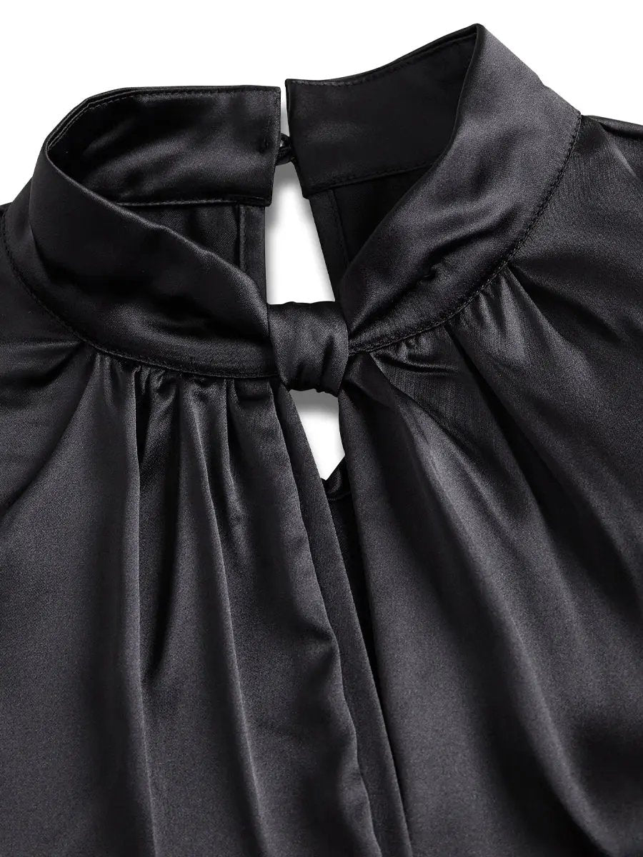 Sophisticated White Satin Keyhole Neckline - Blouse CAAYWORLD