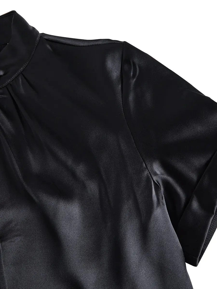 Sophisticated White Satin Keyhole Neckline - Blouse CAAYWORLD