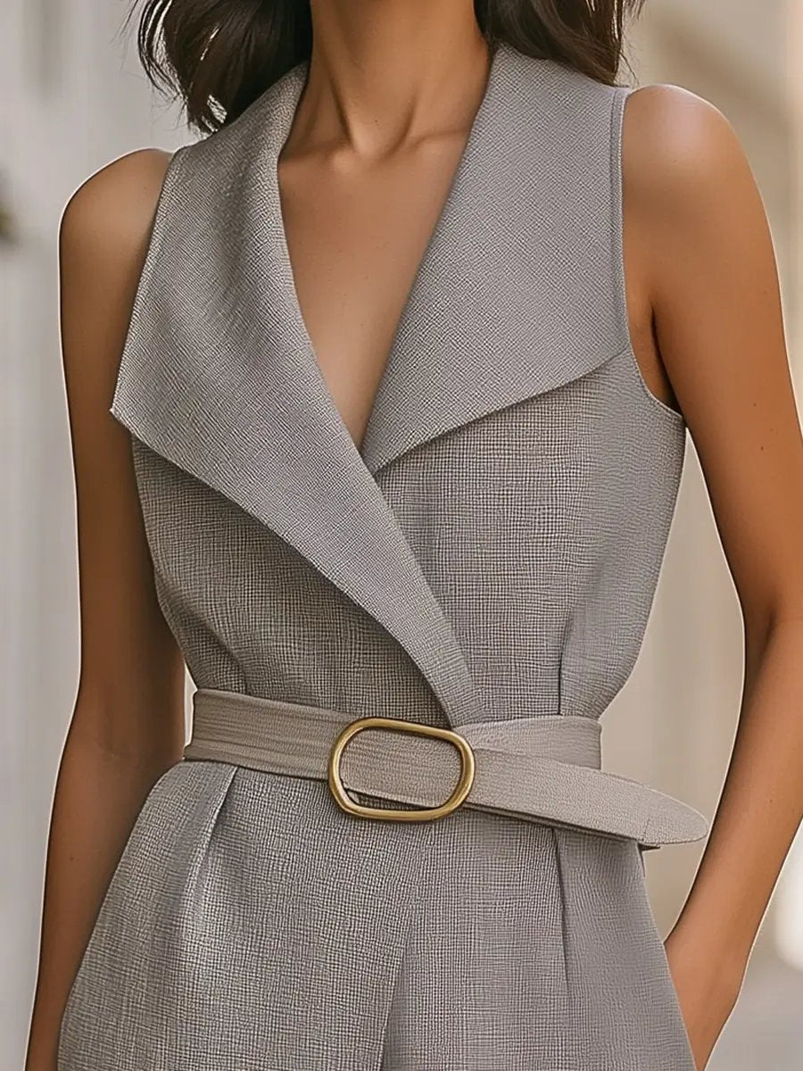 Sophisticated Women's Solid Belted Sleeveless - Romper CAAYWORLD