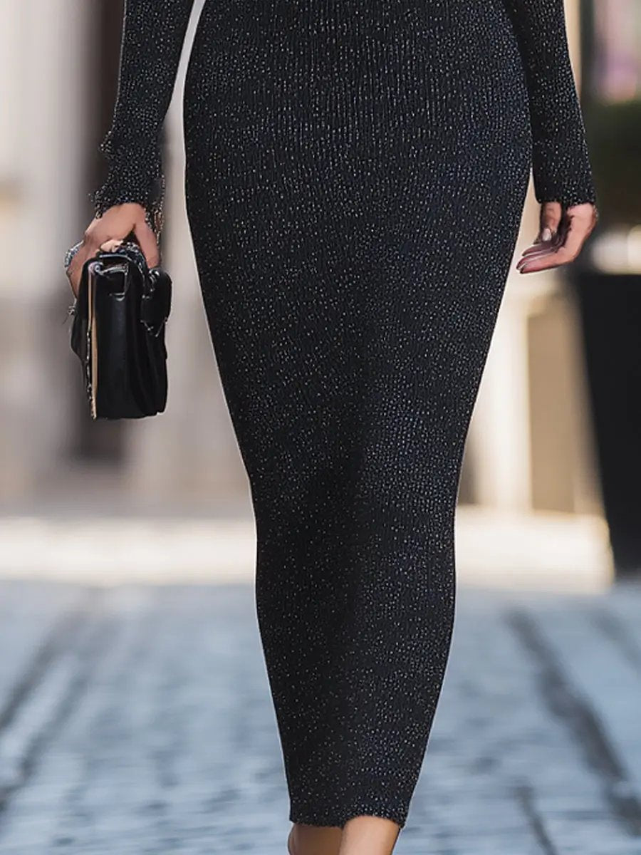 Sparkling Off-Shoulder Ribbed Knit Bodycon - Mini Dress CAAYWORLD