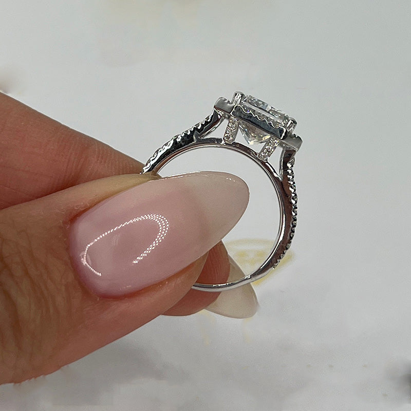 Split Shank Halo Radiant Cut Engagement Ring In Sterling Silver Shineofdiamond