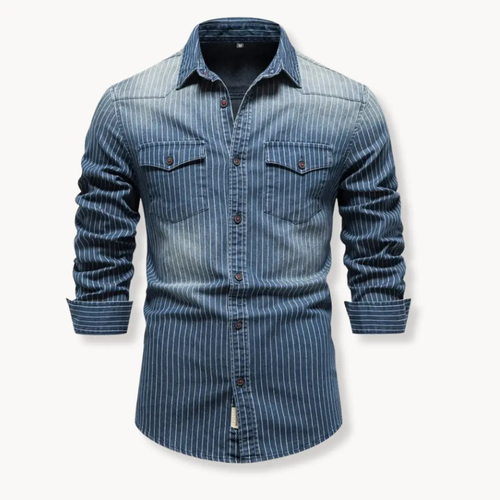 Striped Denim Button-Up - Shirt CAAYWORLD