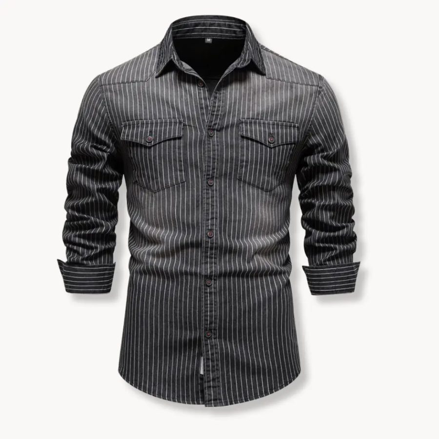 Striped Denim Button-Up - Shirt CAAYWORLD
