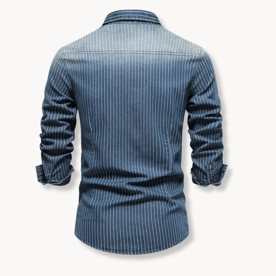 Striped Denim Button-Up - Shirt CAAYWORLD