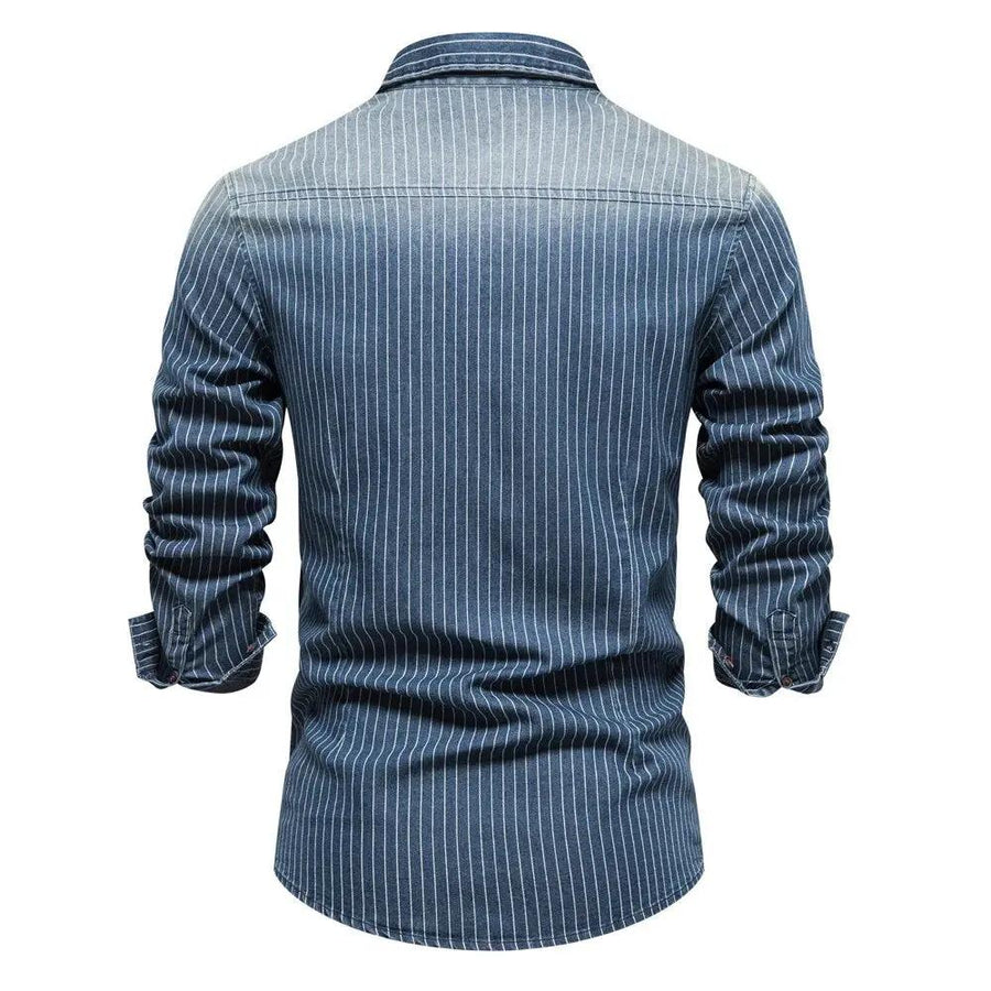 Striped Denim Button-Up - Shirt CAAYWORLD
