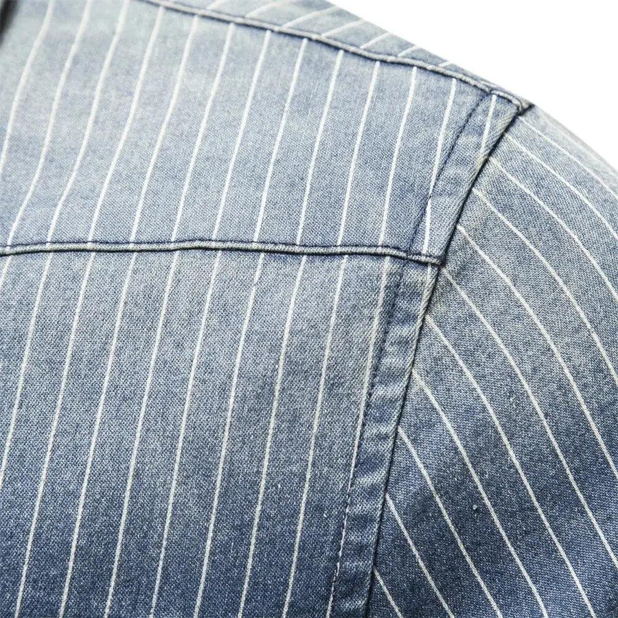 Striped Denim Button-Up - Shirt CAAYWORLD