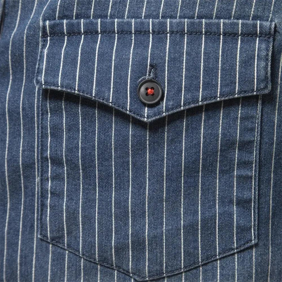 Striped Denim Button-Up - Shirt CAAYWORLD