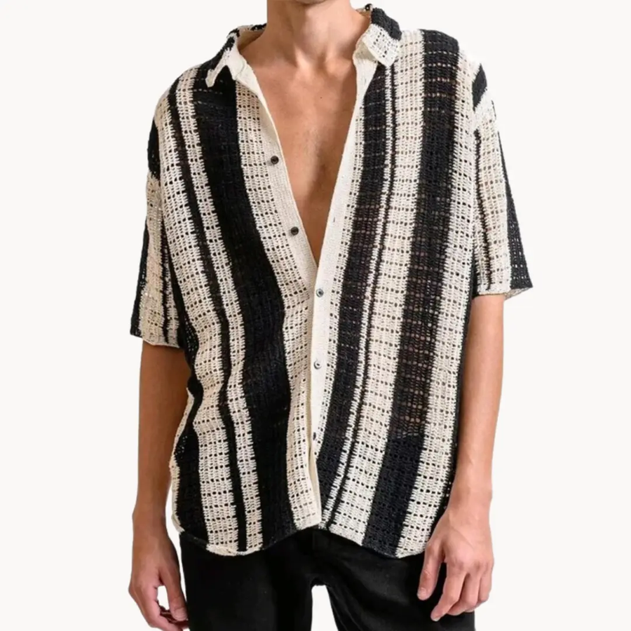 Striped Full-Placket Button-Up - Shirt CAAYWORLD
