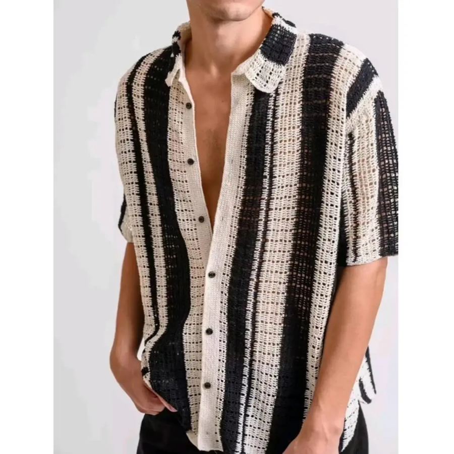 Striped Full-Placket Button-Up - Shirt CAAYWORLD