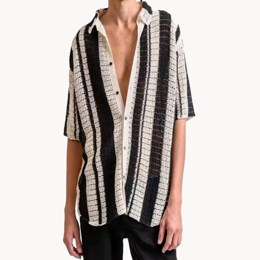 Striped Full-Placket Button-Up - Shirt CAAYWORLD