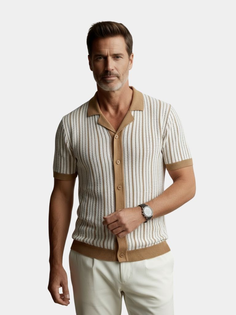 Striped Knit Polo Shirt - CAAYWORLD CAAYWORLD
