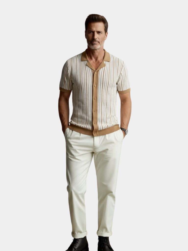 Striped Knit Polo Shirt - CAAYWORLD CAAYWORLD