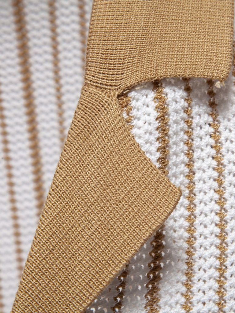 Striped Knit Polo Shirt - CAAYWORLD CAAYWORLD
