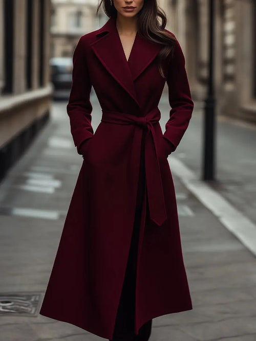 Structured Burgundy Wool Trench, Feminine Fit - Trench Coat CAAYWORLD
