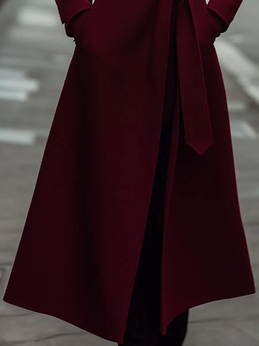 Structured Burgundy Wool Trench, Feminine Fit - Trench Coat CAAYWORLD
