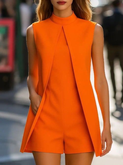 Structured Mandarin Orange Cape Romper - Playsuit CAAYWORLD