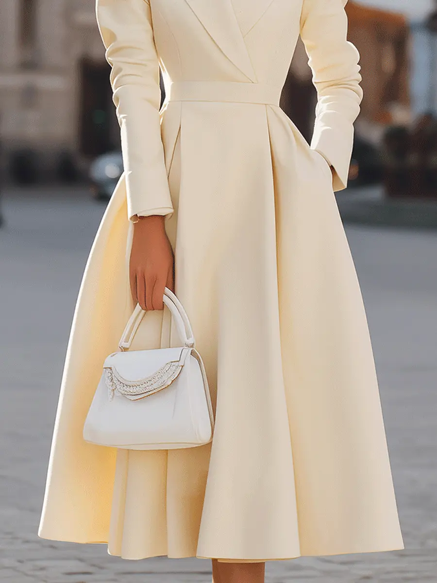 Structured-Shoulder Ivory Longline Blazer-Style - Midi Dress CAAYWORLD