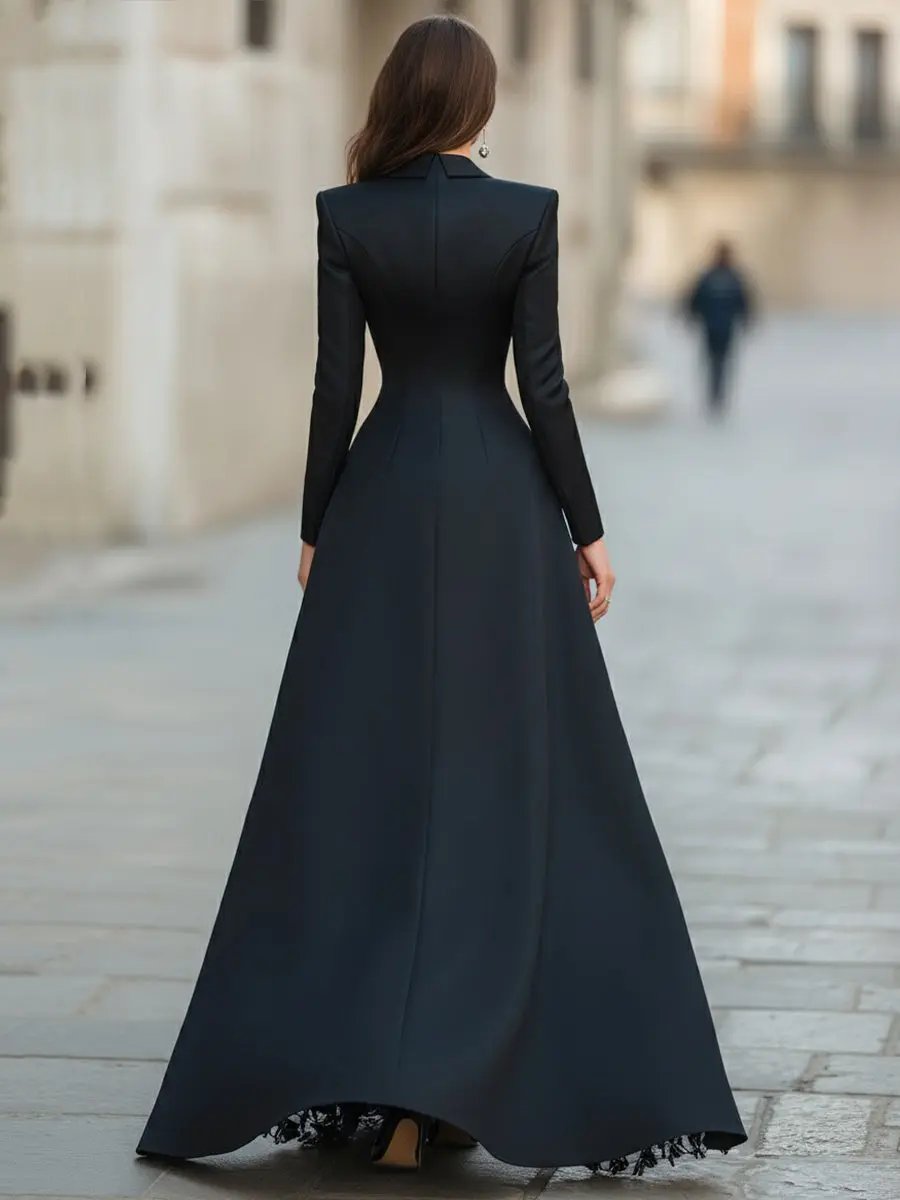 Tailored Blazer-Style Lace Panels, Elegant Evening Look - Maxi Dress CAAYWORLD