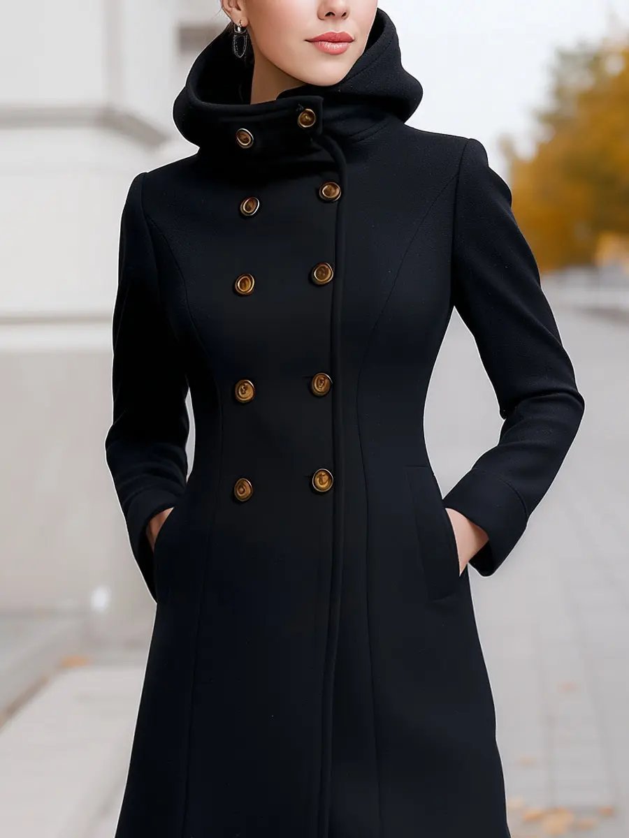Tailored Double-Breasted Hooded Wool-Blend - Coat CAAYWORLD