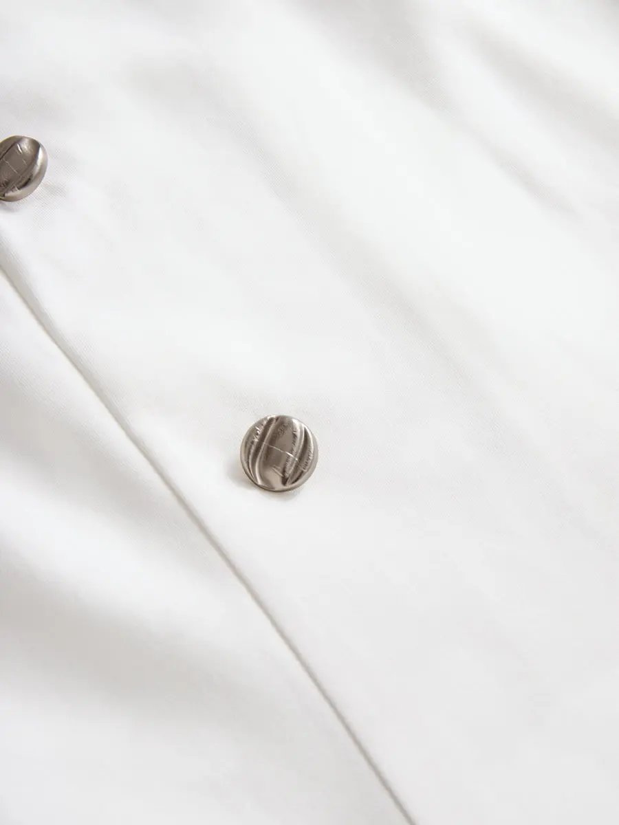 Tailored Double-Breasted White Dress with Navy Trim - Midi Dress CAAYWORLD