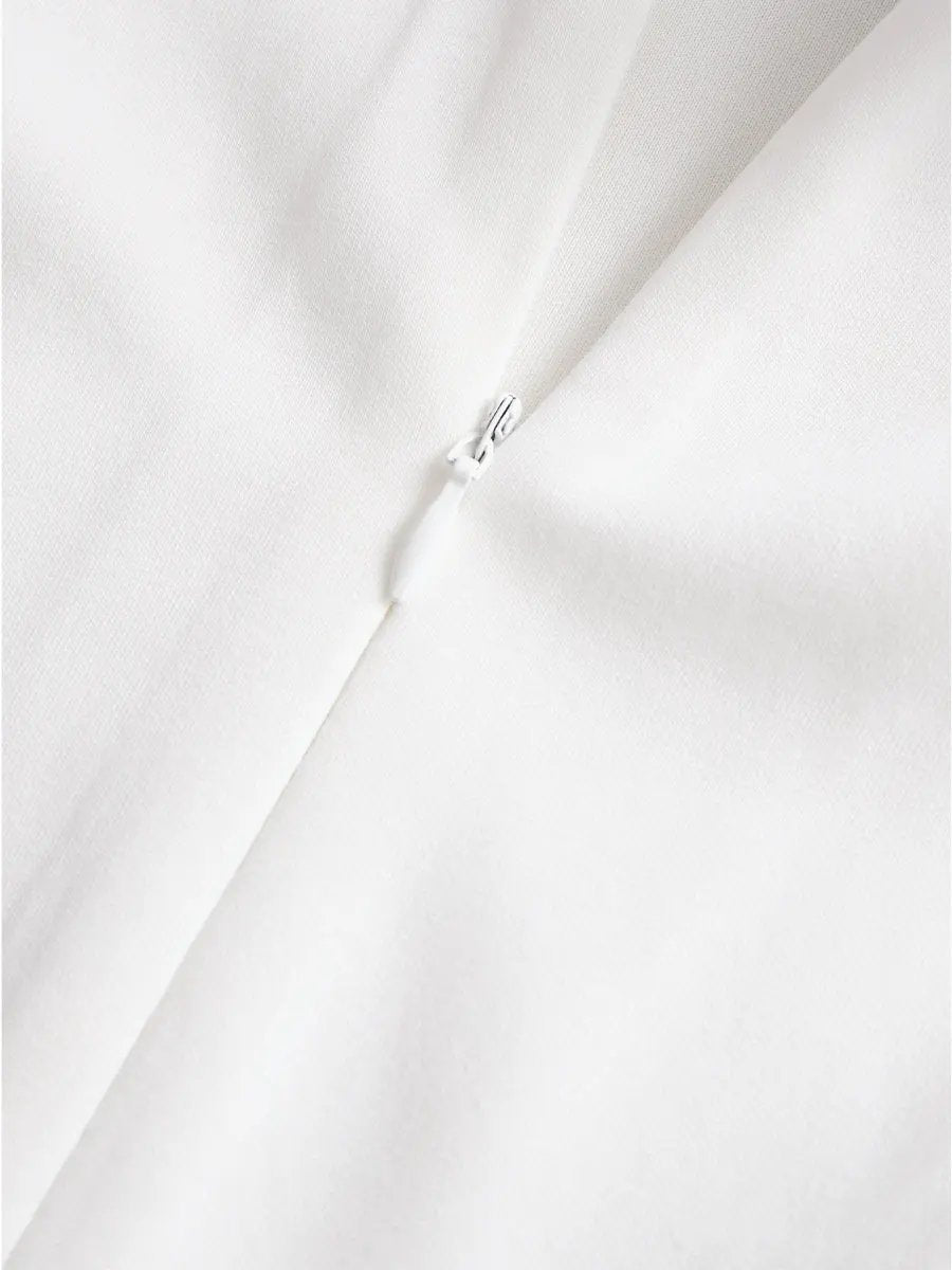 Tailored Double-Breasted White Dress with Navy Trim - Midi Dress CAAYWORLD
