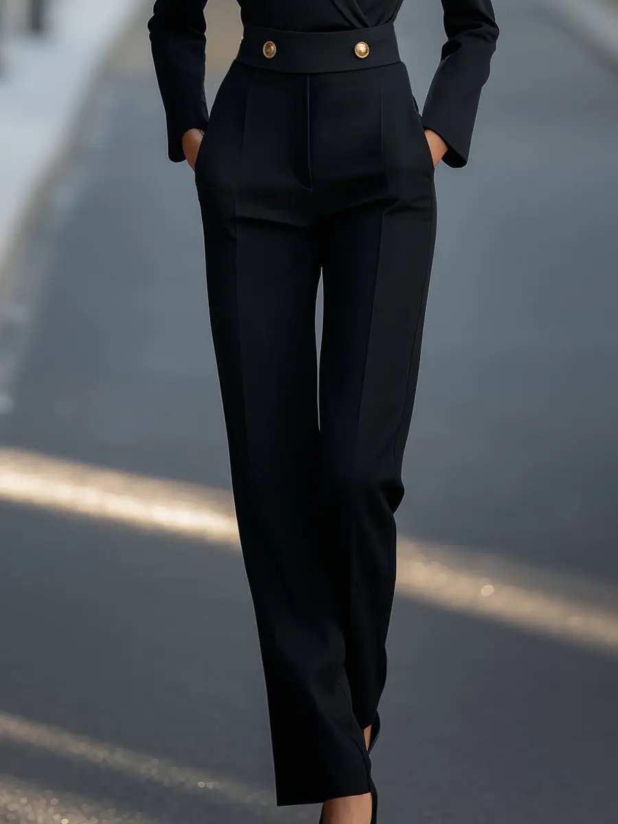 Tailored Gold-Button Detail, Waist-Defining - Jumpsuit CAAYWORLD