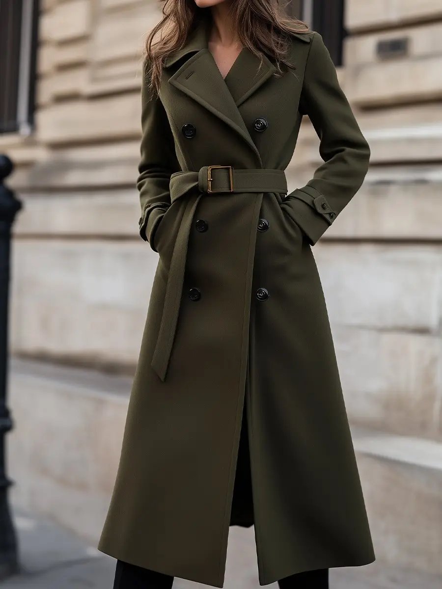 Tailored Olive Green Wool, Classic Winter Style - Wool Coat CAAYWORLD
