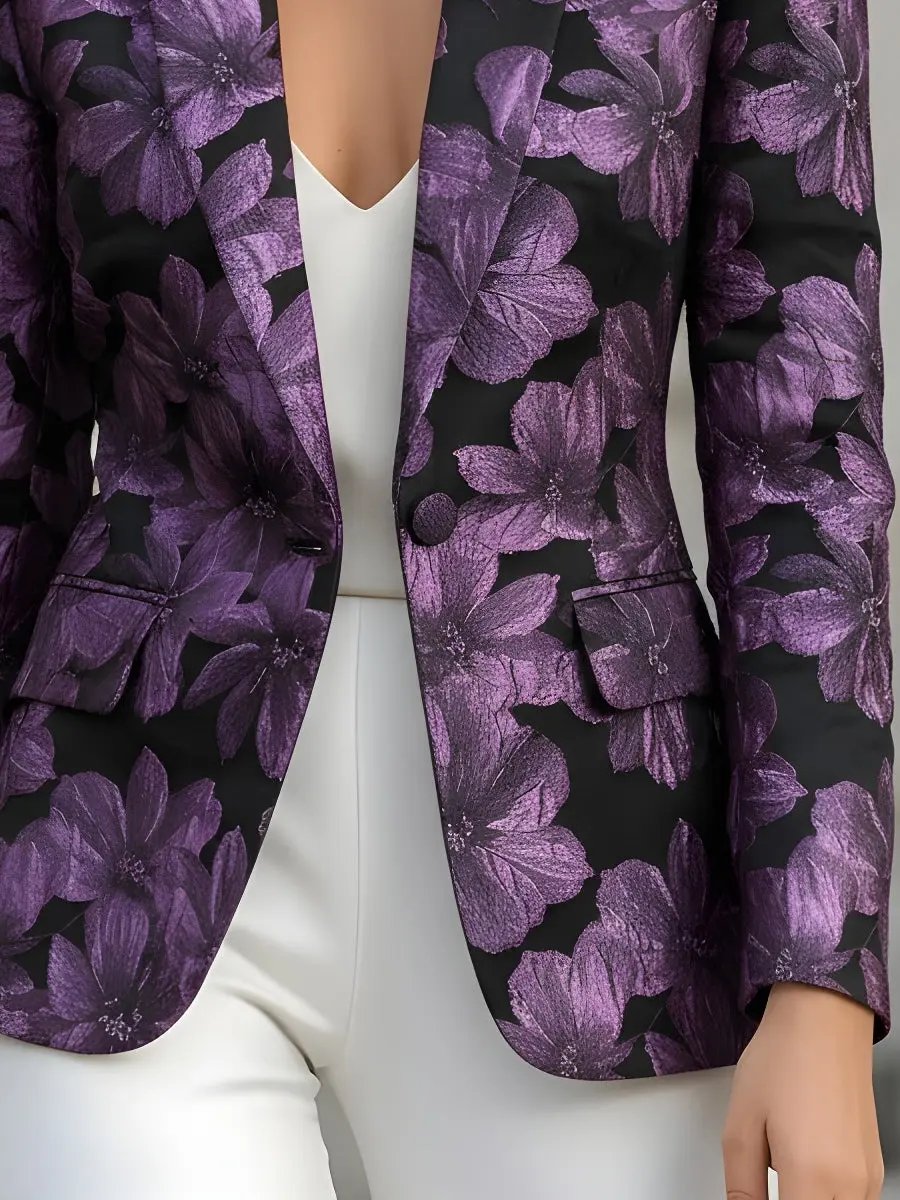 Tailored Purple Floral Jacquard Blazer - Blazer CAAYWORLD