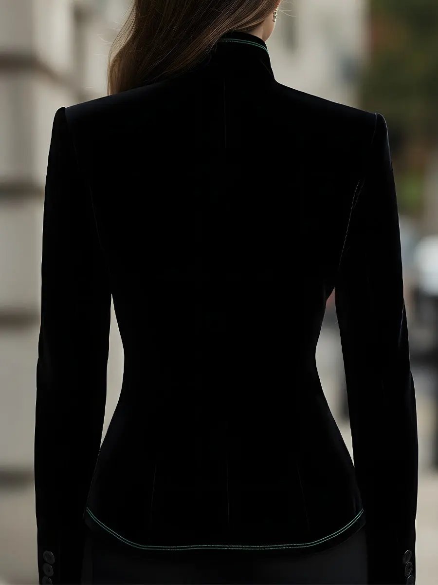 Tailored Velvet Blazer With Contrast Trim - Blazer CAAYWORLD