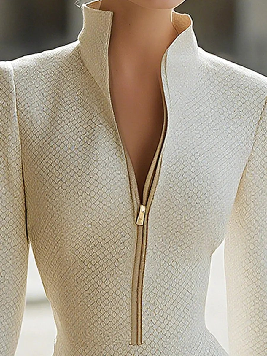 Textured Leather Zipper Hourglass Bodycon - Mini Dress CAAYWORLD