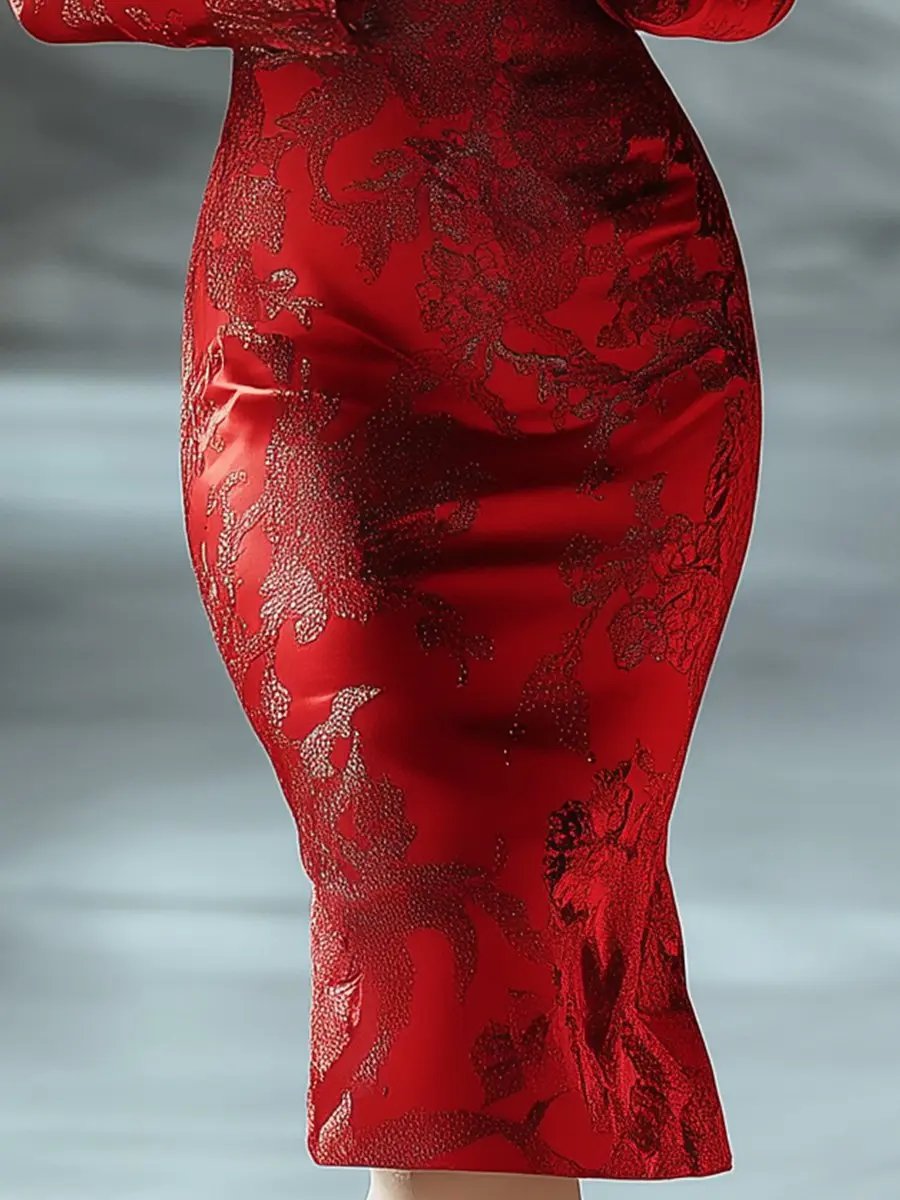 Timeless Red Printed Satin Evening - Maxi Dress CAAYWORLD
