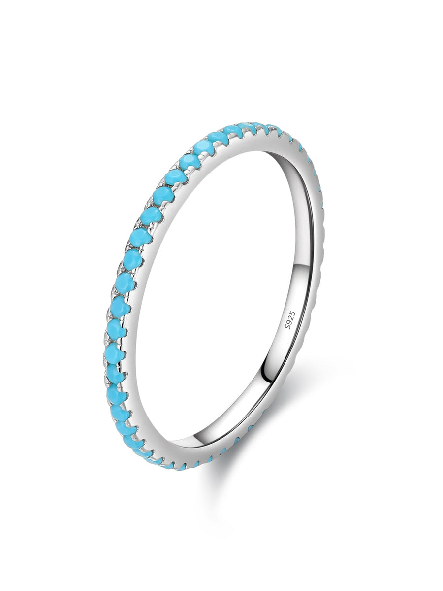Eternity Turquoise Ring Stackable Wedding Band in Sterling Silver Shineofidamond