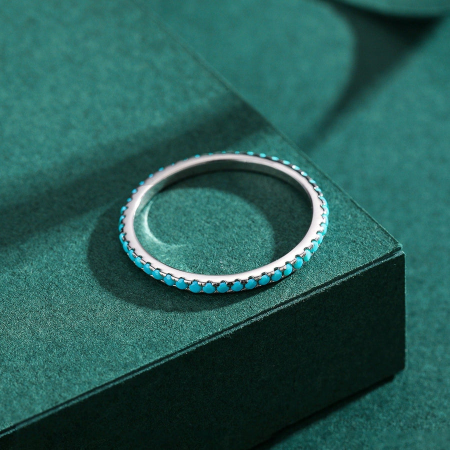 Eternity Turquoise Ring Stackable Wedding Band in Sterling Silver Shineofidamond