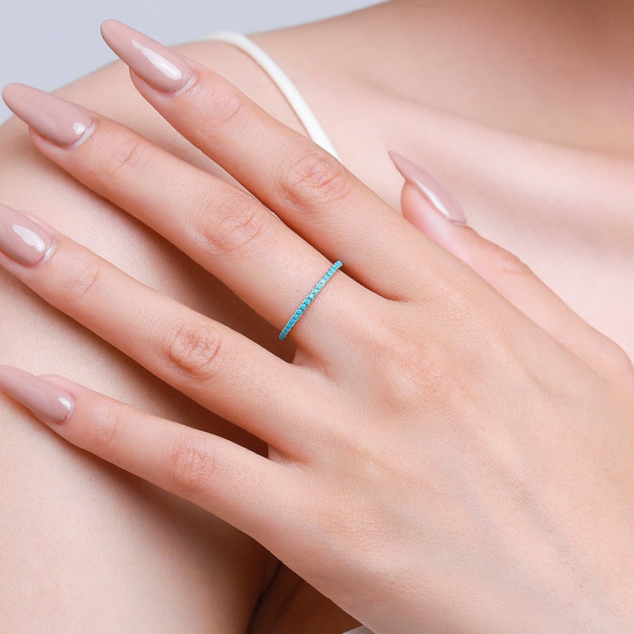 Eternity Turquoise Ring Stackable Wedding Band in Sterling Silver Shineofidamond