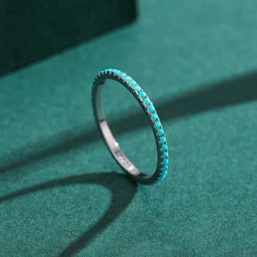 Eternity Turquoise Ring Stackable Wedding Band in Sterling Silver Shineofidamond